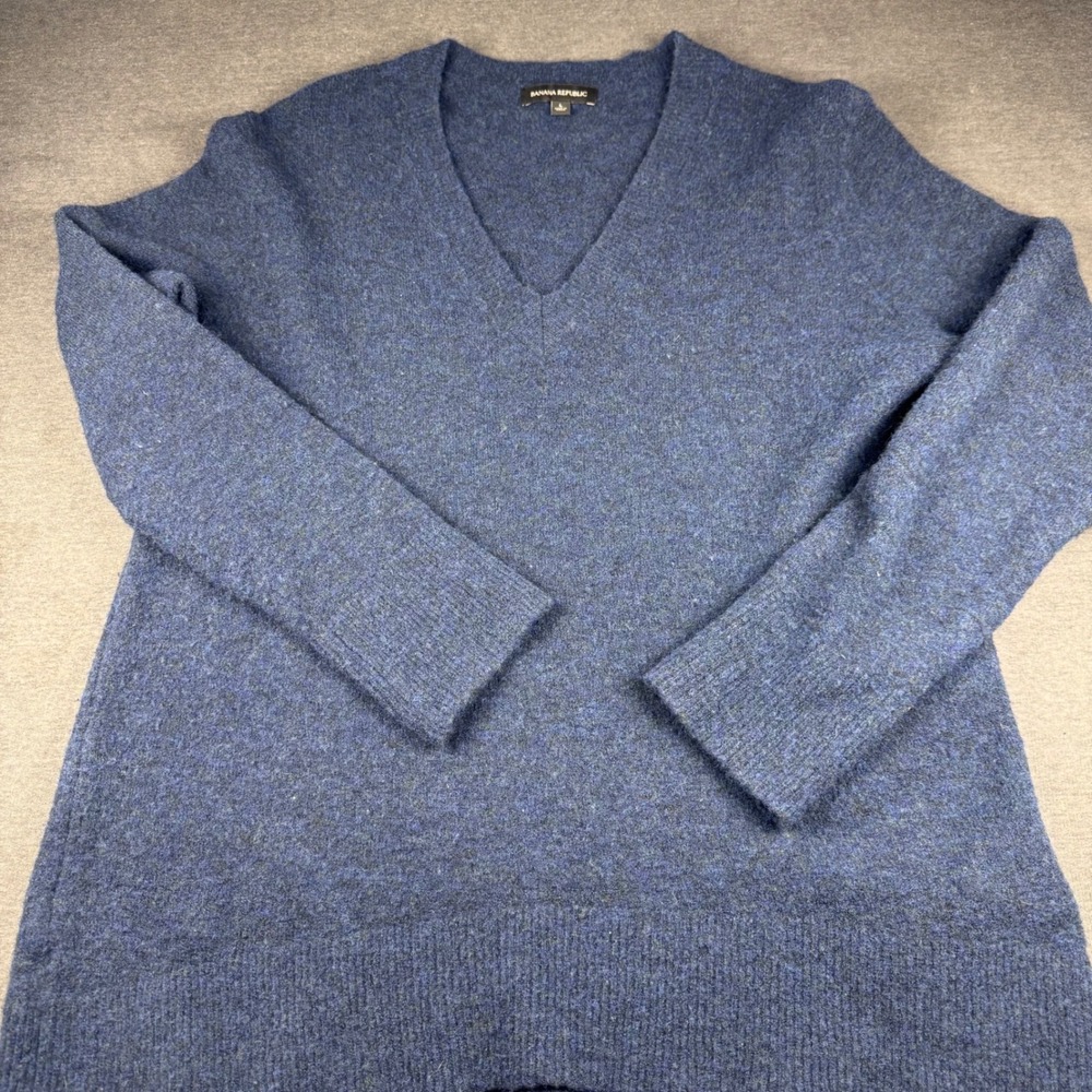 Banana Republic Blue V Neck Wool Blend Sweater Top Size L